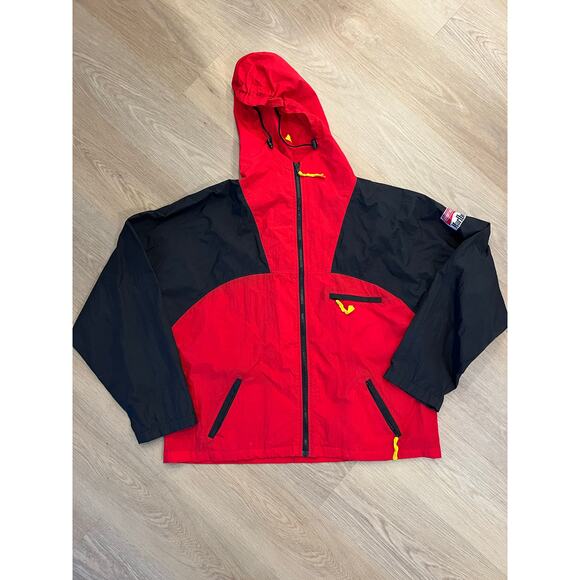 Vintage 90s Marlboro Adventure Team Windbreaker Jacket Black Red Size XL Hooded - Picture 1 of 7